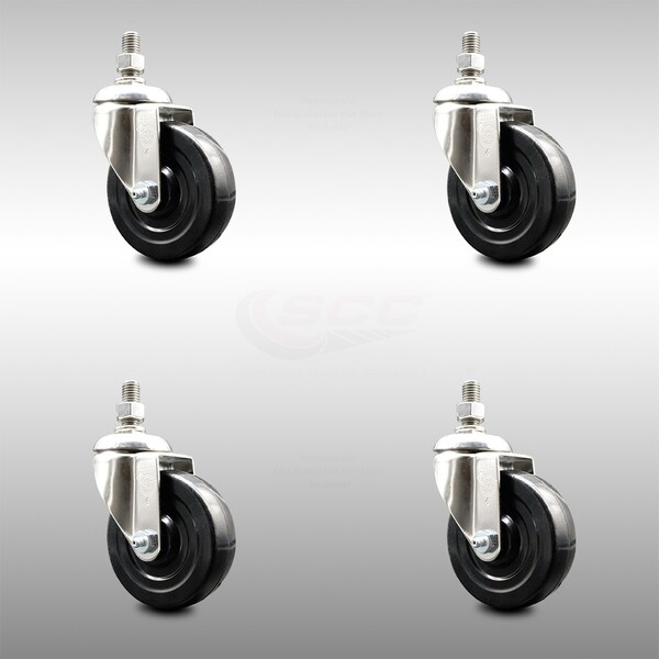 Service Caster 4 Inch 316SS Soft Rubber Wheel Swivel 3/8 Inch Threaded Stem Caster Set SCC SCC-SS316TS20S414-SRS-381615-4 - main